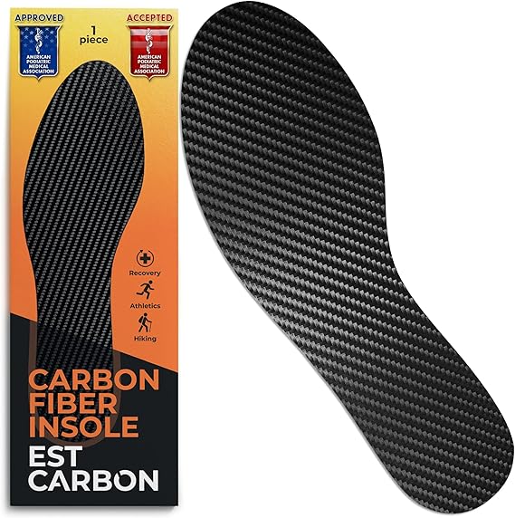 Carbon Fiber Insole - 1 pc, Men 8-8.5, Women 9 | EstCarbon unisex orthotic shoe insert, reversible foot plate for Turf Toe, Hallux Limitus, Hallux Rigidus, Plantar Fasciitis