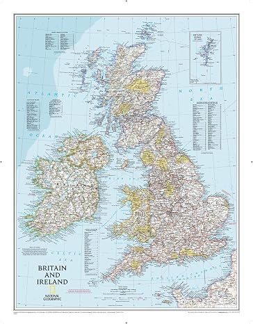 National Geographic Britain and Ireland Wall Map - Classic - Laminated (23.5 x 30.25 in) (National Geographic Reference Map)