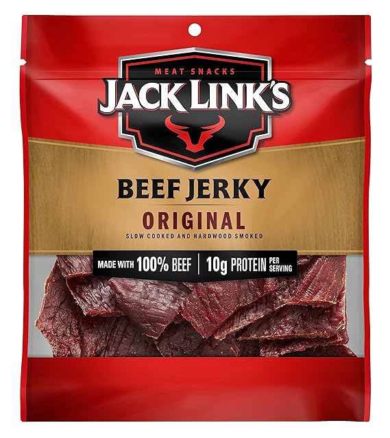 Jack Link's Beef Jerky, Original Jerky Bag Flavorful Meat Snack, Ready to Eat Protein Snack with 10g of Protein and 80 Calories, Made with 100% Beef, Keto, Paleo & Carnivore Diet Ready, 2.6 Oz,