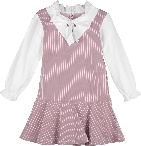 Toddler Girls Long Sleeve Cotton Dresses School Uniform Casual Tulle Shirt Collar Dress Clothes Kids Size 2-7 Year