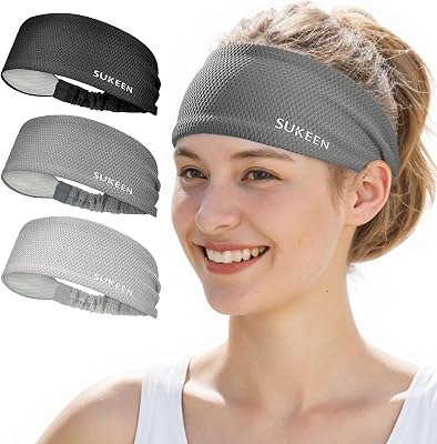 Sukeen Workout Headbands for Women, Moisture Wicking Sweat Band Headbands Non Slip, Elastic Sweatbands Sports Headband for Yoga, Running, Gym Fitness