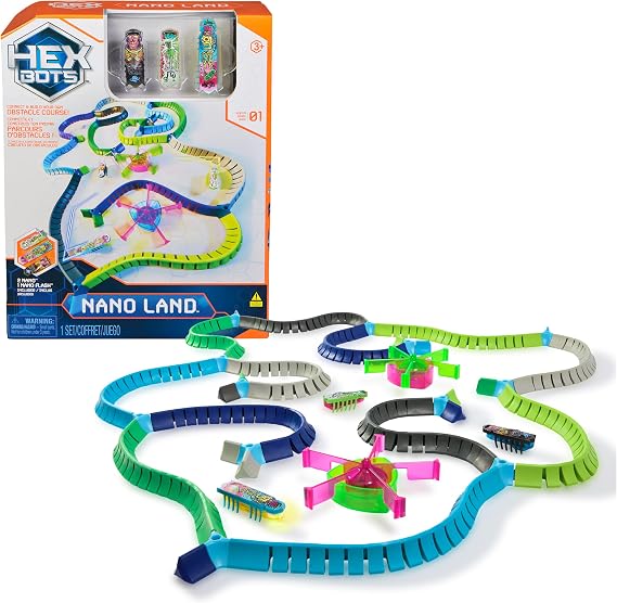 HEX Bots Nano Land, Sensory Toys for Kids & Cats with Over 40 Pieces & 3 Nano Bots, Toy Playsets & Mini Robot Toy for Kids Ages 3 & Up, Batteries Included
