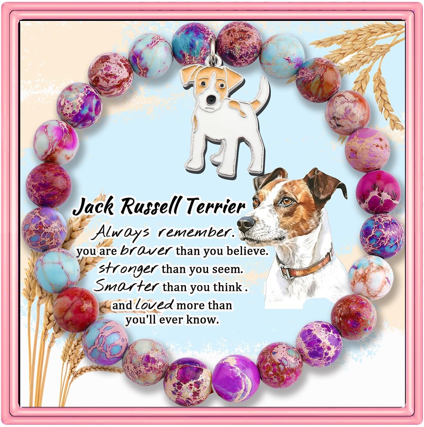 PARTNER Funny Jack Russell Terrier Inspirational Birthday Gifts for Women Unique Jack Russell Terrier Jewelry Lucky Natural Stone Beaded Bracelets for Women with Meaningful Message Card for Jack Russell Terrier Lovers