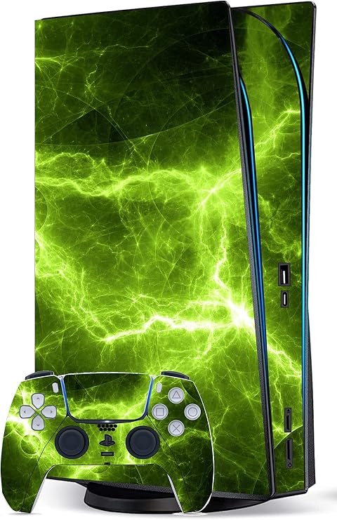 Green Electric Custom Vinyl Skins for Playstation 5, Wrap Decal Cover Stickers for Playstation 5 Digital edition Console Controller (Green Electric)