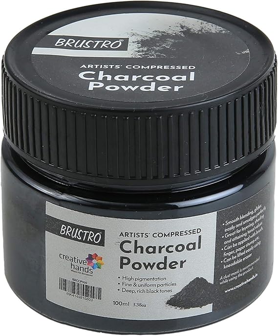 BRUSTRO Artists Compressed Charcoal Powder 100 ml. | Richest Black Tone, Ideal for Layering, Shading, Drawing, Sketching, Mixed Media Art, Fine Art Students, Professionals.