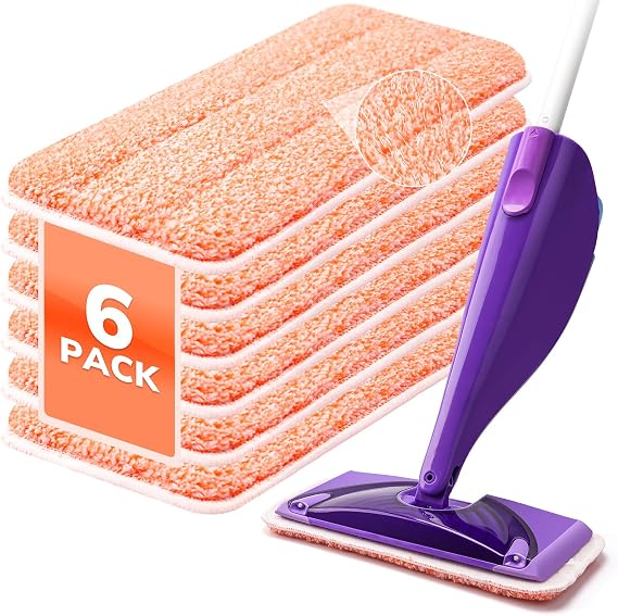 AIR U+ 6 Pack Reusable Scrubbing Mop Pads Refills for Swiffer Wet Jet Mop | Powerful Scrubbing Wet Jet Pads Refills, Washable Wet Pads Refill, Wet and Dry Use Microfiber Mop Pads for Floor Cleaning