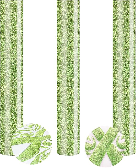 Glitter Puff Vinyl Heat Transfer Fruit Green, Metallic 3D Puff Heat Transfer Vinyl Sheets Iron on, Green Glitter Heat Transfer Puffy HTV Vinyl for T Shirts DIY Clothes Fabric, 3 Sheets 12X10