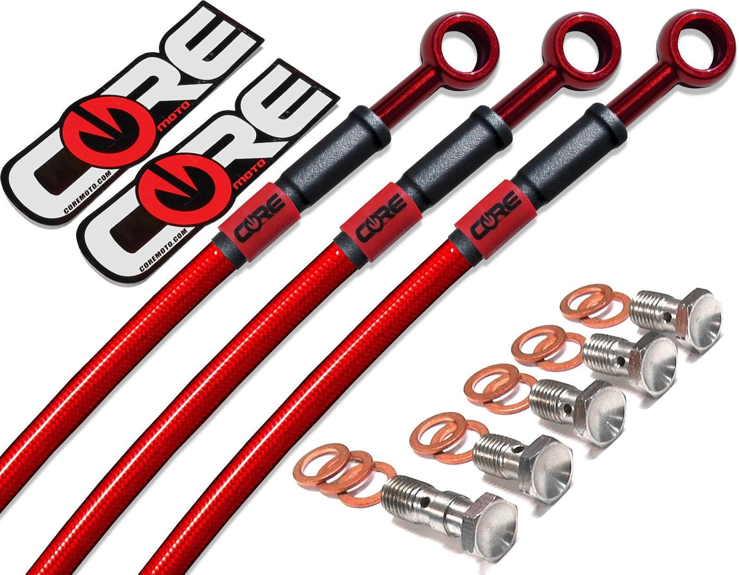 Core Moto Brake Lines Compatible with Yamaha NON-Race YZF R6 R6R 2006-2016 Front and Rear Red Braided Stainless