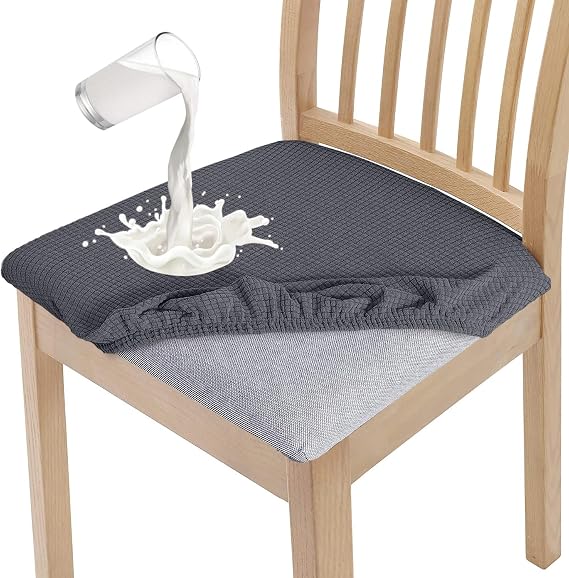 Granbest Stylish Waterproof Dining Chair Seat Covers Set of 4, High Stretch Dining Chair Seat Cushion Slipcovers Washable Seat Protector for Banquet, Kitchen, Party, Hotel (Grey, Set of 4)