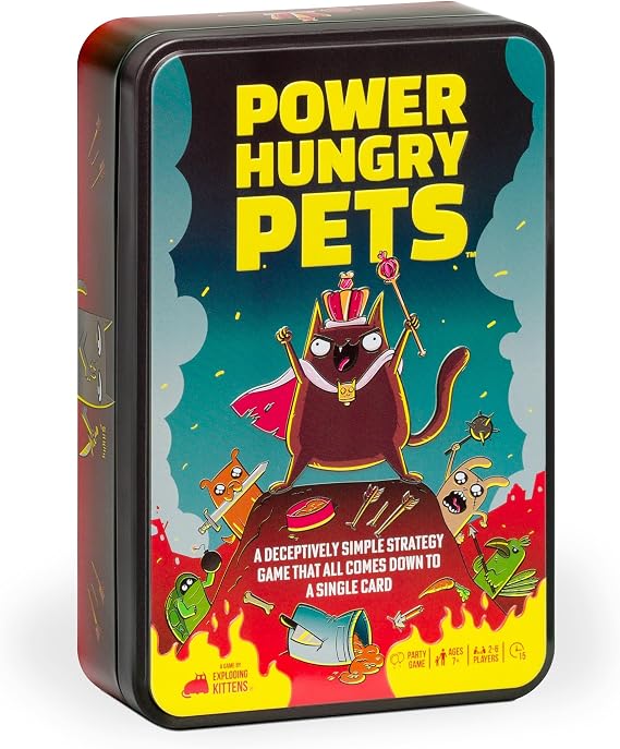 Power Hungry Pets in Collectible Tin by Exploding Kittens - 2-6 Players - Ages 7+ 15 Minutes to Play - Strategic and Simple Card Game - Party Game, Family Game Night, Kid and Adult Card Game