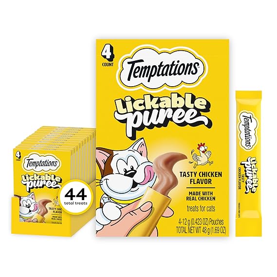 Temptations Creamy Puree Squeezable Lickable Cat Treats, Wet Cat Treats with Chicken, 0.42 oz. Tubes, 4 Count