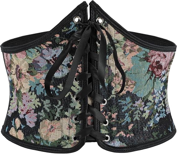 LEACOOLKEY Women Floral Corset Belt Lace-up Tied Waspie Wide Waist Belt Renaissance Costume Corset Belt
