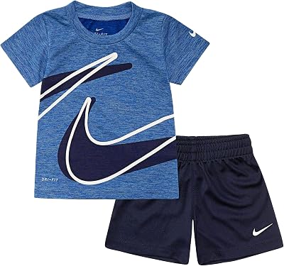 Nike Boy`s Dri-Fit T-Shirt & Shorts 2 Piece Se Obsidian76E526-695White, 12 Months