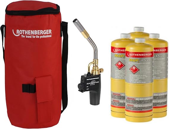 Rothenberger Hotbag Deal 19490 Super Fire 2 Torch 35644, Toolbag & 4 Mapp Gas