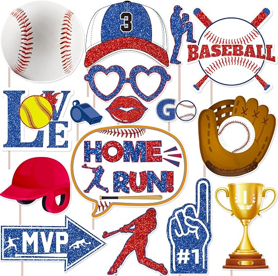 Baseball Party Decorations Photo Booth Props Baseball Birthday Party Supplies Kit Sport Themed Photobooth Props for Boy Birthday Baby Shower