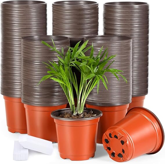 4 Inch 300 Pack Plastic Nursery Pots with Drainage Holes with 300pcs Labels