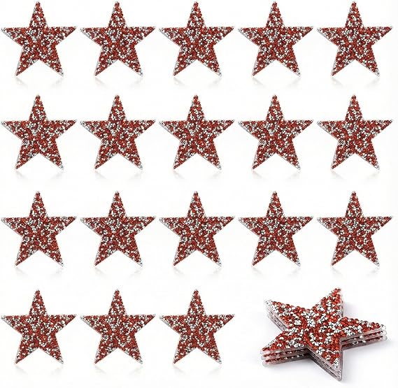 20PCS Rhinestone Star Iron On Patches, Sparkly Crystal Star Appliques for Clothing Repair & DIY, Heat Transfer Glitter Patches for Jackets, Hats, Dresses & Beanies, 1.6 in