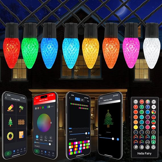 Smart C9 Christmas Outdoor Lights, 41FT 50 LED APP Remote Control String Lights, DIY Chasing Xmas Lights, RGB Color Changing with Timer & Music Sync for Holiday Xmas Tree Decoration