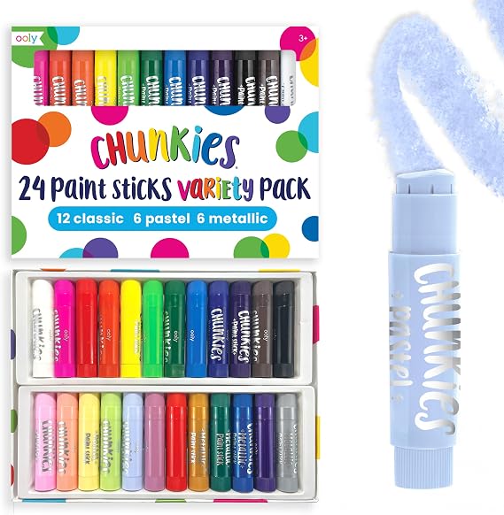 Ooly Chunkies Tempera Paint Sticks, Set of 24 - Classic, Pastel & Metallic