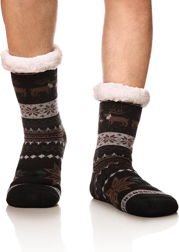 DoSmart Men's Winter Thermal Fleece Lining Knit Slipper Socks Soft Warm Cozy Fuzzy Fluffy Christmas Non Slip Socks