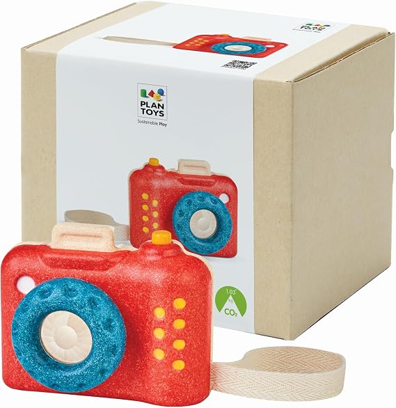 PlanToys My First Wooden Toy Camera for Toddlers Ages 18+ Months Pretend