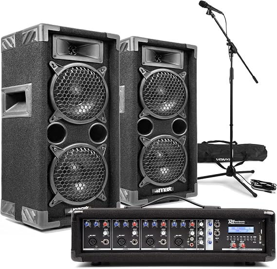 MAX26 Dual 6" Passive Speaker Complete PA System with PDM-C405A Mixer, Microphone, Cables – Band, Church & Singer Sound Package