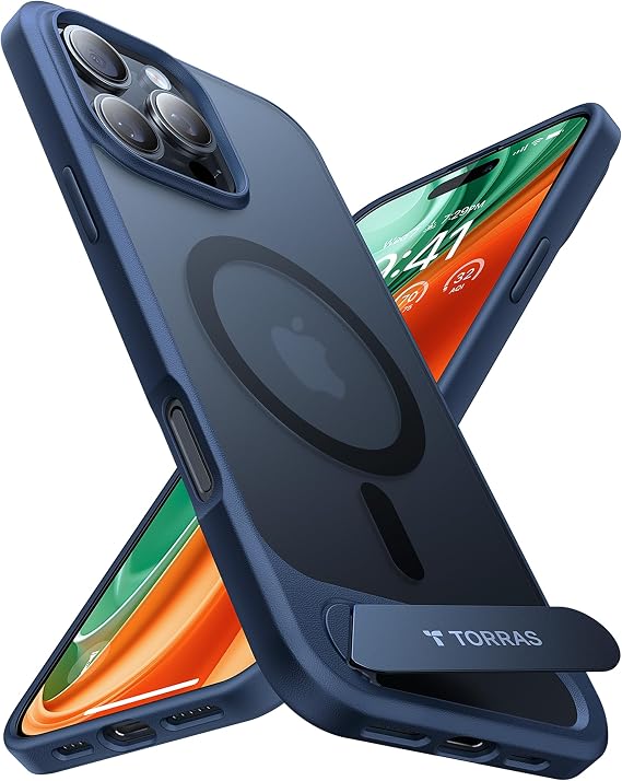 TORRAS Strong Magnetic & Seamless Stand for iPhone 16 Pro Case, [18N Mighty Magnetic] [12FT Mil-Grade Drop Tested] [Fit for MagSafe] Kickstand Protective Slim Phone Case for iPhone 16 Pro 6.3", Blue