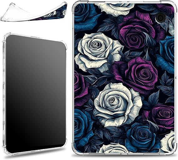for 7" Kobo Libra Color (2024 Release) / Kobo Libra 2 (2021 Release) Case, Soft Lightweight Military-Grade Corners Shockproof Clear Case for Kobo E-Reader 2024, Dark Roses
