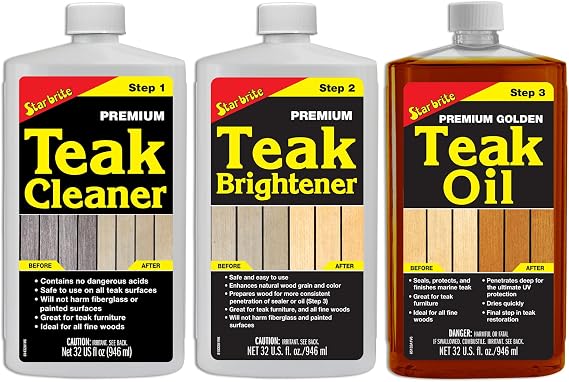 STAR BRITE Teak Kit - Restore Decks, Patio, Outdoor Furniture, Boats & Fine Wood - Marine Grade Teak Cleaner & Brightener Set with Premium Golden Teak Oil Finish - Renew, Refinish & Protect (081202)