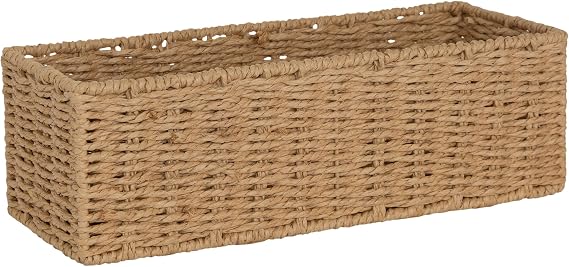 Narrow Space-save Wicker Storage Basket Bathroom Toilet Roll Basket Gift Hamper Bathroom Hallway Kitchen Storage Gift Basket (Paper Rope)