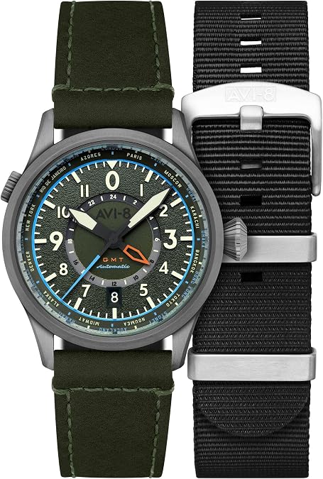AVI-8 | FLYBOY | Wingman Worldtimer GMT Automatic Watch | 41mm | Jungle Green