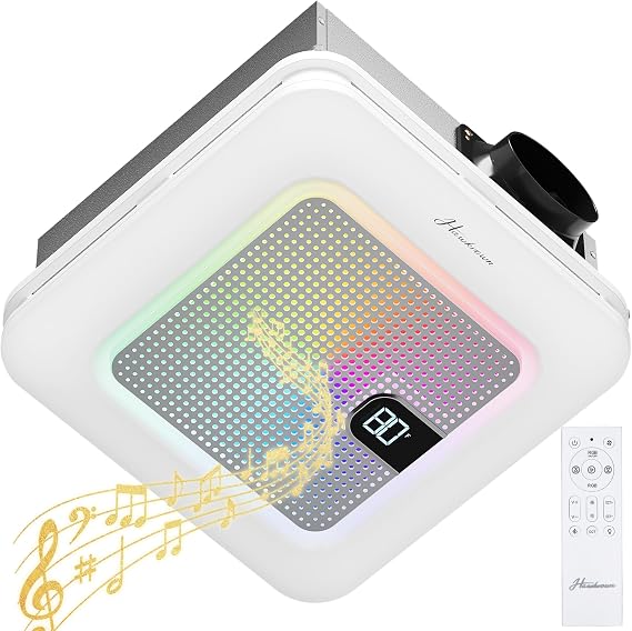 Hawkrown Bathroom Exhaust Fan with Bluetooth Speaker, 230 CFM 1.0 Sone Bathroom Exhaust Fan with Light, 3 Dynamic Light, 7 LED Color, 3 Color Temperatures, Nightlight,Remote, Easy Install