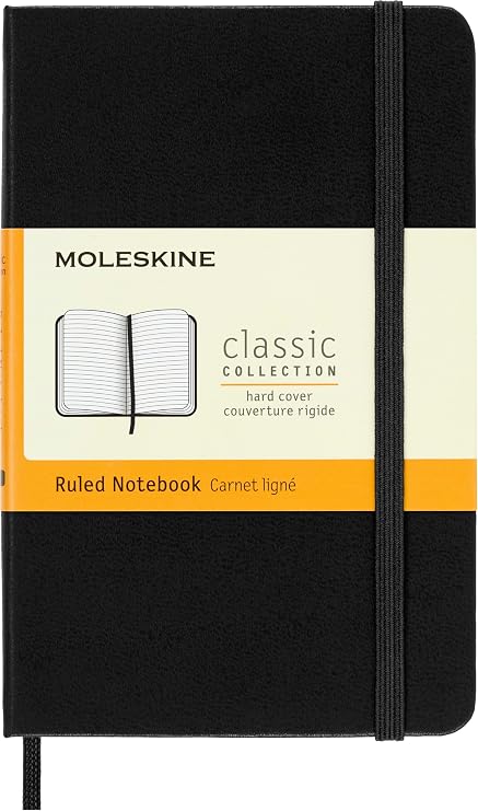 Moleskine Classic Notebook, Notebook With Ruled Pages, Hard Cover and Elastic Closure, Black, Pocket, 9 x 14 cm, 192 Pages