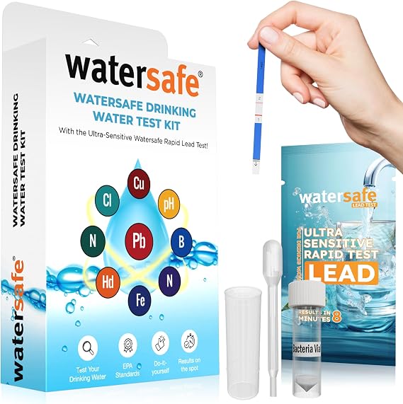 Watersafe Water Test Kit for Drinking Water, Well and Tap Water, Sensitive Lead Test, Bacteria, Hardness, pH, Nitrates