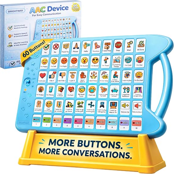Brightway AAC Device for Autism, Non Verbal Communication Board for Kids & Adults | Tools for Delayed Speech Therapy & Stroke Recovery - 60 Total Buttons, 10 Recording Buttons, Adjustable Volume