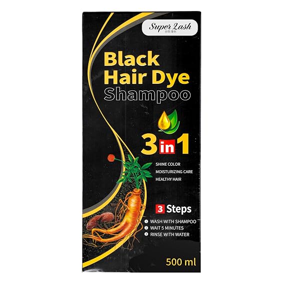 Black Hair Dye Shampoo 3 in 1 Treatment 500ml Bottle