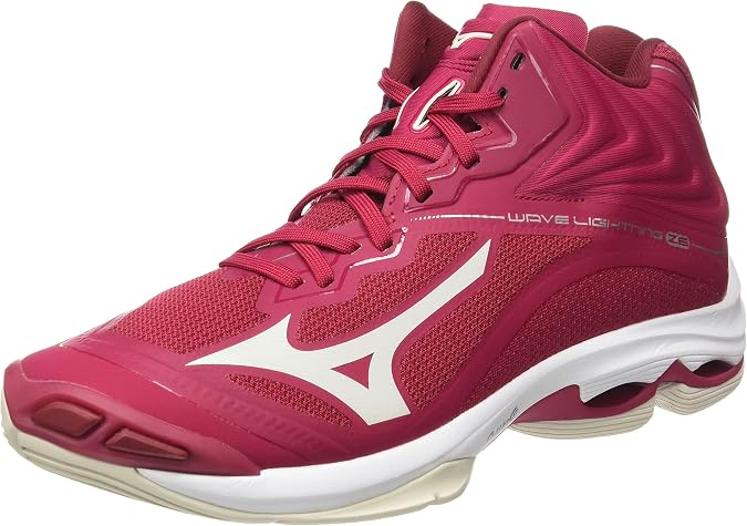 Mizuno Women's Wave Lightning Z6 Mid Volleyball Shoe Persian Red White Sand Biking Red