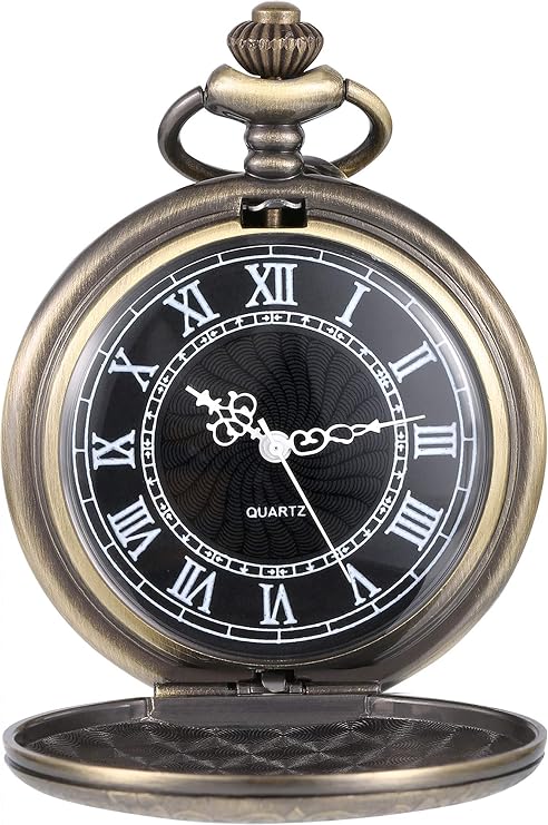 Men's Quartz Pocket Watch with Black Dial and Chain