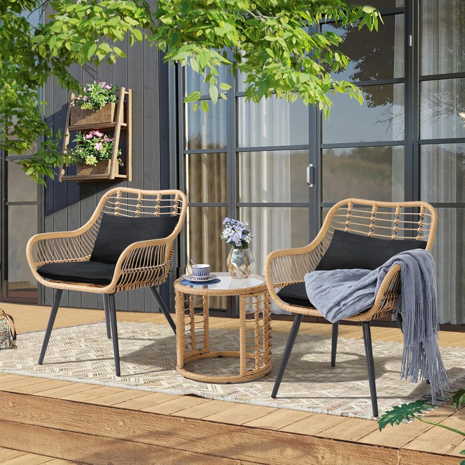Compact Round Patio Table With Tempered Glass Top - Space-Saving Outdoor & Indoor Table For Balcony, Garden, Or Living Room