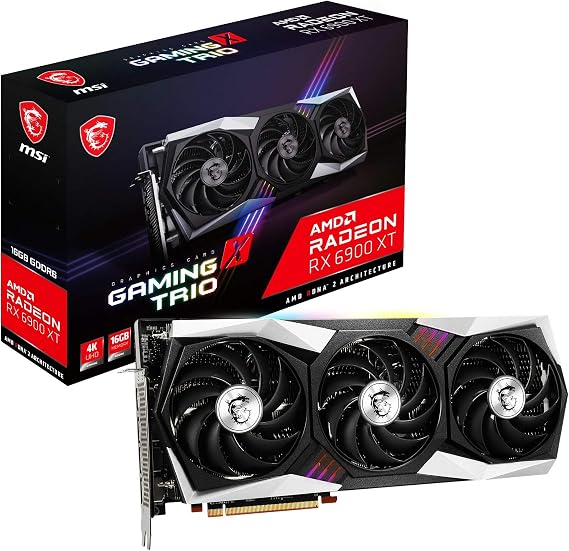 MSI Gaming Radeon RX 6900 XT Boost Clock Up to 2340 MHz 256-bit 16GB GDDR6 DP/HDMI Triple Torx 4.0 Fans FreeSync DirectX 12 VR Ready RGB Graphics Card (RX 6900 XT Gaming X Trio 16G)