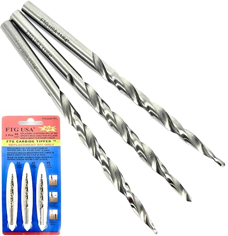 FTG USA 3 Pc #8 (11/64") Tapered Drill Bits Replacement HSS M2 Made for FTG Carbide Tipped Countersink Drill Bit Set with Taper Point, Straight Shank for Woodworking