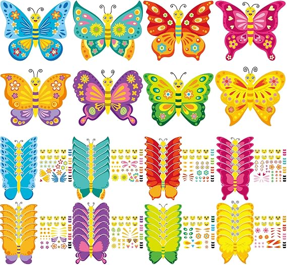 Tatuo 48 Pcs Butterfly Craft Kits for Kids with Stickers, DIY Party Favors