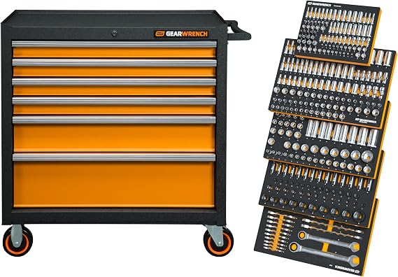 GEARWRENCH 358 Piece MEGAMOD Metric Mechanics Tool Set in Modular Foam Trays with Rolling Cabinet | MEGAMOD358