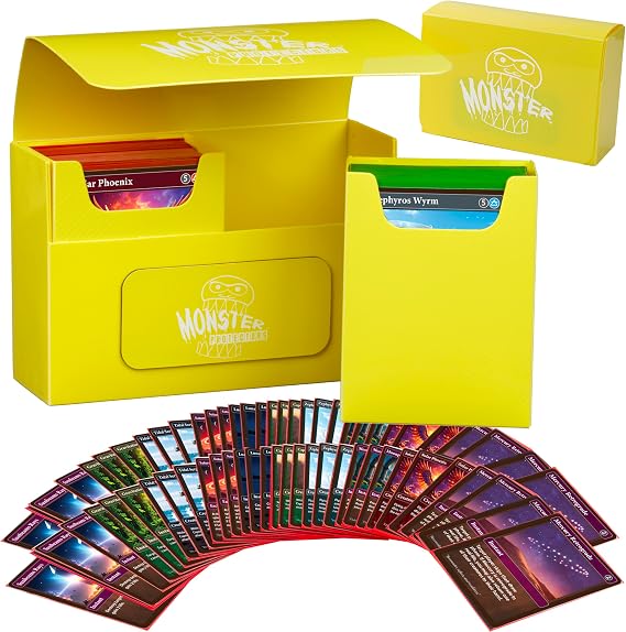 MONSTER PROTECTORS Çıkarılabilir Compartments- 150 Kartları'na Düzenledi w Canavar Koruyucular Çift Katlı Box-Manyetik Kilitleme Çift Ticaret Kart Oyunu Saklama Kutusu Tüm Standart ve Küçük boyut MTG ve TCGs uyar - Sarı"