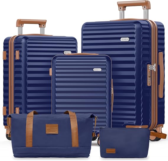 SHOWKOO Suitcase Sets 5 Piece Expandable Hardshell PC Luggage, Blue