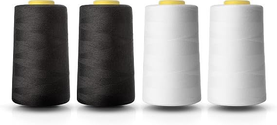 Realm Overlocking Sewing Machine Polyester Thread x Four 5000 Yards Cones White Black Natural Navy Red Grey (2 Black 2 White)