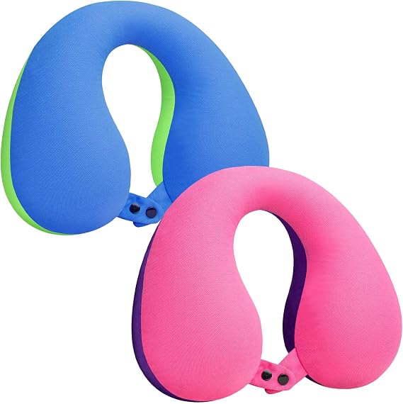 COOLBEBE Kids Travel Neck Pillow, 2 PCS Neck and Head Support Travel Pillow | U Shape Carseat Travel Pillow for Toddler & Children, Airplane Pillow for Car & Airplane, Traveling, Portable (Green Purple)