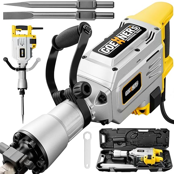 Demolition Jack Hammer Drill, MAX 3500W Jack Hammer Concrete Breaker 1900 BPM Heavy Duty Electric 60J Hammer Drill Chisel for Trenching and Breaking Holes
