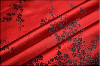 Silk Satin Fabric by The Yard Plum Jacquard Brocade Fabric 90cm Wide Sold by The Meter for Clothing Handmade Bags Cushion CheongsamColor:Drop red