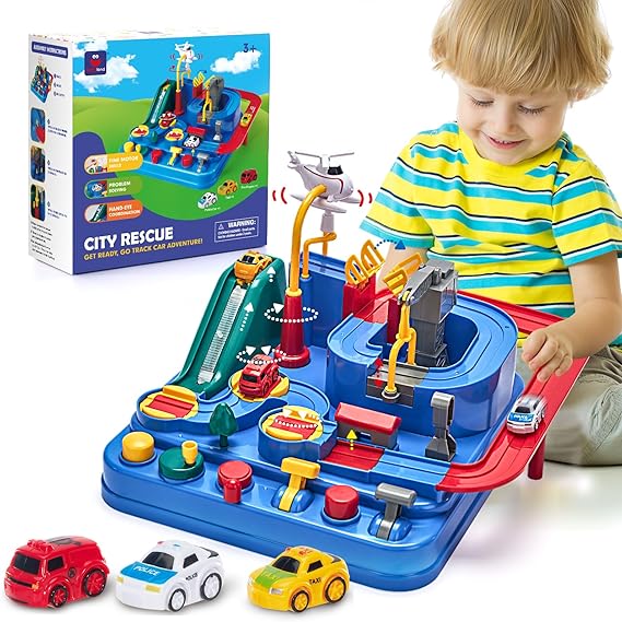 hahaland 3 Year Old Toys, Car Race Track City Rescue Toy Gifts for Boys 3-4